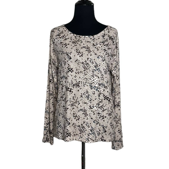 Flora beige brown print long sleeves tee size Small - Picture 1 of 12